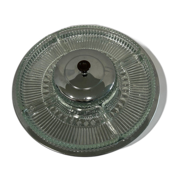 Vintage Kromex Lazy Susan Revolving Serving Platter Glass Inserts Chrome Base - Picture 2 of 12